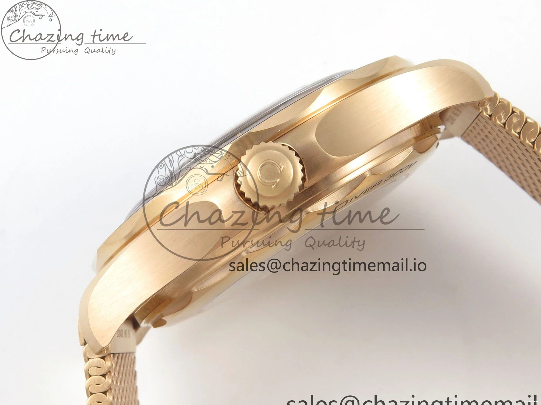 0322 Stylish Seamaster 300M Diver Rose Gold VSF 1:1 Best Edition Black Dial on Mesh Bracelet A 7662